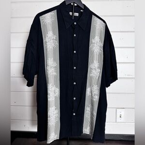 Hollis River Hawaiian Shirt | Size XL | Black & Gray Palm Tree Panel Print